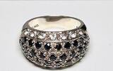Silberschmuck 925er Silber Silberring mit weißen und schwarzen Steinen, Silberring -