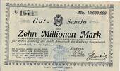 Deutsches Reich Deutschland Bayern 10 Millionen Mark Notgeld der Stadt Amorbach -