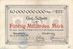 Deutsches Reich Deutschland Bayern 50 Milliarden Mark Notgeld der Stadt Amorbach gestempelt -