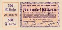 Deutsches Reich Deutschland Bayern 1/2 Billion Mark, 500 Milliarden Mark Notgeldschein der Bezirksgemeinde und der Bezirkssparkasse Hofheim -