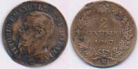 Italien 2 Centesimi 1867 Münze Emanuel II. M (Mailand) VF, kl. Randfehler