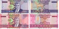 Turkmenistan 50, 100 Manat Banknote Geldschein 1x50 Manat, 1x100 Manat (beide unc und 2005) LOT -