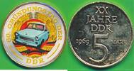 Deutschland DDR 5 Mark , vergoldet 60. Gründungstag der DDR - Der Trabant , Gedenkmünze -