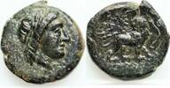 Antike - Griechische Münzen Kleinbronze Ionen, Stadt Milet, Kleinasien, Kopf des Apollon, Löwe -