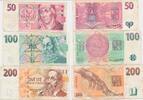 Tschechische Republik , Tschechien 50 100 200 Korun Geldschein Banknote, 3 Scheine -