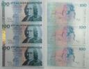 Schweden 100 Kronor, 3 Scheine 3x folgende Nummern, Seriendruck -
