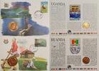 Uganda, Ruanda 2 Shillings, 5 Francs Münze und Briefmarke Numisbrief, 2 Stück lot -