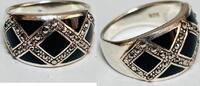 Silberschmuck 925er Silber Vintage Sterling Silber Onyx und Marcasite Geometrischer Design, Silberring -