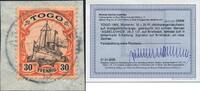Briefmarken Togo Michel 12 Kaiseryacht ° Agbeluvhoe 26/3/13 Briefstück Befund BPP / 54 -