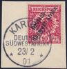Briefmarken 1901 DSWA Michel 3 ° Karibib 23/2/01 Luxus Briefstück Steuer BPP / 123