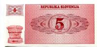 Slowenien. 5 Tolarjev Geldschein, Banknote, -