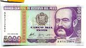 Peru 5.000 Intis Geldschein, Banknote, -