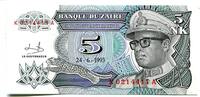 Zaïre (Zaire), 5 Nouveau Makuta Geldschein, Banknote, -