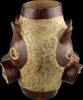 Ancient art A splendid barrel shaped Moche vessel with Feline heads w large fangs -