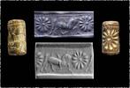 Ancient art High quality Neo-Assyrian cylinder seal w winged animal, 9th.cent. BC -