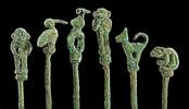 Ancient art Coll. of 6 Chim bronze Coca spoons with animal heads, 800-1200 AD -