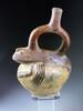 Ancient art Rare Pre-Columbian Moche Peru pottery Stirrup vessel w Scorpio! -