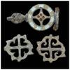 Ancient art Gallo-Roman inlaid fibula w wolf head and two openwork Roman brooches -