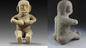Ancient art Large Volcanic stone figure of a seated Female, cupping her breasts -