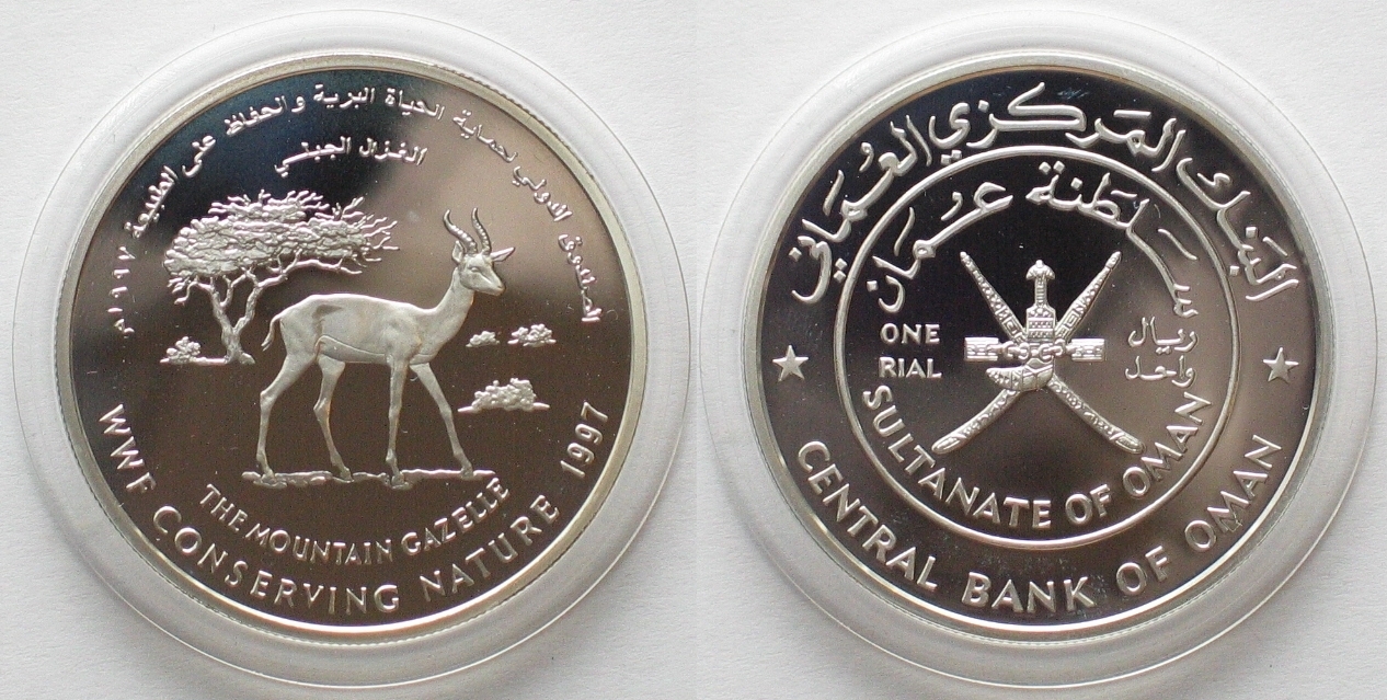 Oman 1 Omani Rial 1997 Mountain Gazelle Wwf Silver Proof Ma Shops