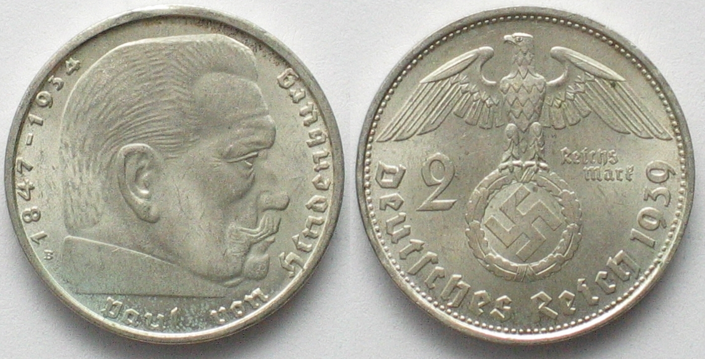 Deutschland - Drittes Reich Germany THIRD REICH 2 Mark 1939 B (Vienna)  HINDENBURG silver UNC!!! | MA-Shops