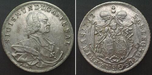 Salzburg, Erzbistum Konventionstaler SALZBURG Archbishopric. Thaler 1762, SIGISMUND CHRISTOPH, silve