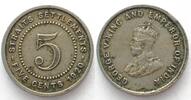 Straits Settlements STRAITS SETTLEMENTS 5 Cents 1920 GEORGE V Cu-Ni XF! -