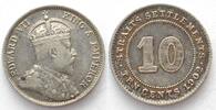 Straits Settlements STRAITS SETTLEMENTS 10 Cents 1902 EDWARD VII silver XF/AU! -