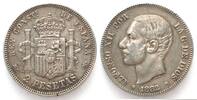 Spanien SPAIN 2 Pesetas 1882 (82) ALFONSO XII silver XF! -