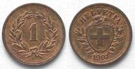 Schweiz SWITZERLAND 1 Rappen 1907 bronze SCARCE! UNC!!! -