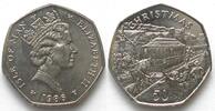 Insel Man ISLE OF MAN 50 Pence 1986 AA CHRISTMAS Cu-Ni UNC SCARCE! -