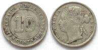 Straits Settlements STRAITS SETTLEMENTS 10 Cents 1885 VICTORIA silver VF+ KEY DATE! -