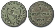 Schweiz - Schaffhausen Swiss SCHAFFHAUSEN 1 Kreuzer 1808 billon AU! -