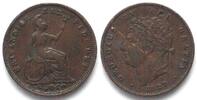 England GREAT BRITAIN. 1/3 Farthing 1827, George IV, copper, VF+ -