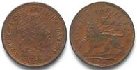 Äthiopien ETHIOPIA. 1/32 Birr EE 1889 (1897) Menelik II copper, from obliterated 1/8 Birr -