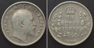 Indien Britisch BRITISH INDIA 1/4 Rupee 1908 EDWARD VII silver VF+ -