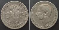 Spanien SPAIN. 1 Peseta 1885 (85) MS-M, ALFONSO XII, silver, KEY DATE! VF-XF -