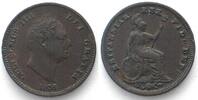 England GREAT BRITAIN 1/3 Farthing 1835 WILLIAM IV copper XF! -
