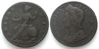 England GREAT BRITAIN Half Penny 1734 GEORGE II copper VF -
