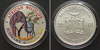 Sambia ZAMBIA 5000 Kwacha 2001 Elephants AFRICAN WILDLIFE silver 1oz, matte, COLORED -
