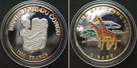 Kongo - Brazzaville CONGO 1000 Francs 1996 GIRAFFES silver colored Proof SCARCE! -