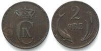 Dänemark DENMARK 2 Ore 1880 CHRISTIAN IX bronze KEY DATE! VF -