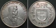 Schweiz SWITZERLAND 5 Francs 1925 B silver UNC-! -