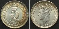 Malaya MALAYA 5 Cents 1945 GEORGE VI silver BU!!! -
