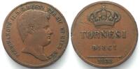 Italien - Sizilien Italian States NAPLES 10 Tornesi 1838 FERDINANDO II copper VF+ SCARCE! -