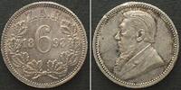 Südafrika SOUTH AFRICA 6 Pence 1893 KRUGER silver SCARCE DATE! AU! -