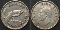 Neuseeland NEW ZEALAND. 6 Pence 1939, Huia bird, GEORGE VI silver, SCARCE DATE! AU -