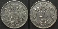 Haus Habsburg AUSTRIA. 20 Heller 1908, FRANZ JOSEPH I, nickel, PROOFLIKE SPECIMEN! -