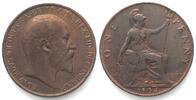 England GREAT BRITAIN Penny 1904 EDWARD VII bronze AU! -