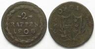 Schweiz - Aargau Swiss AARGAU 2 Rappen 1808 billon VF SCARCE YEAR! -